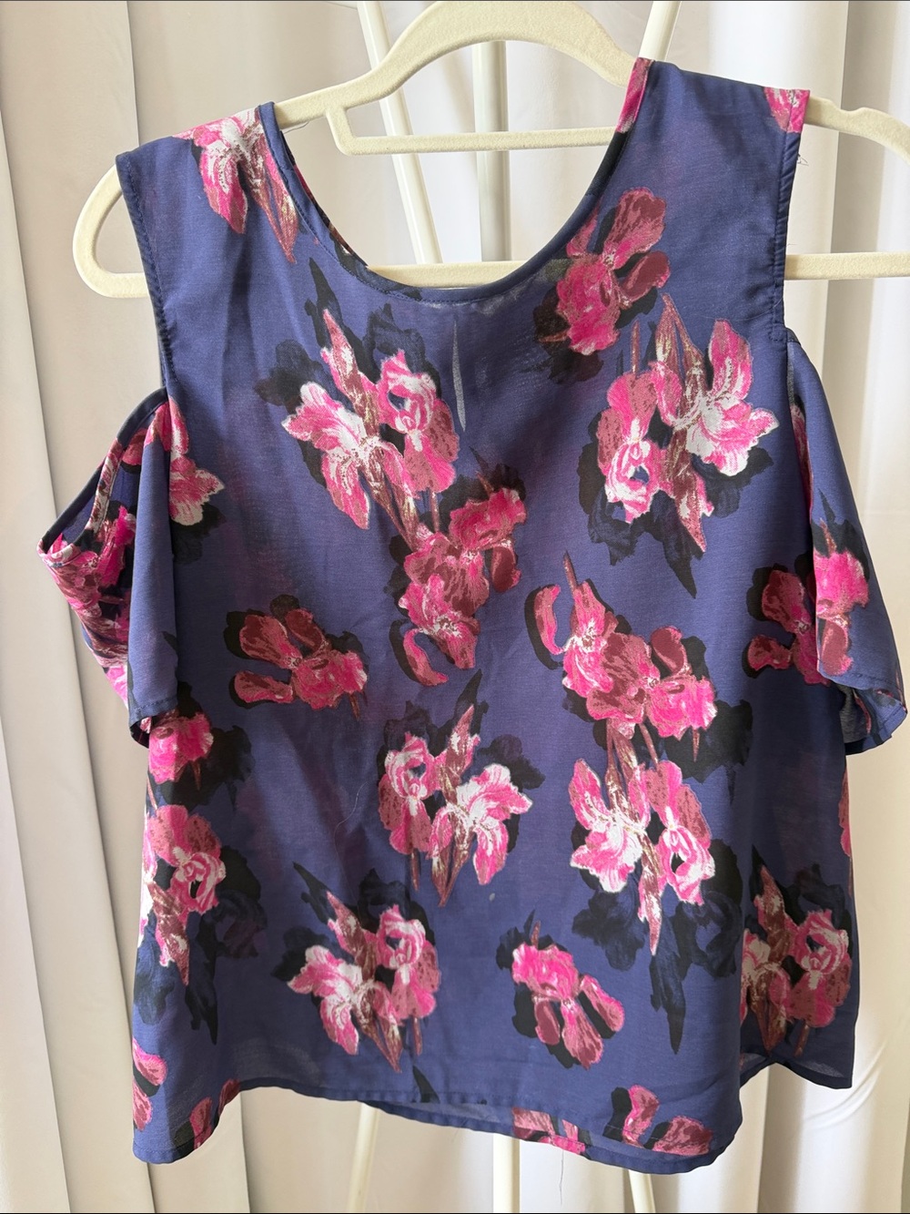 Japna Navy Floral Cold-Shoulder Camisole with Pink Accents